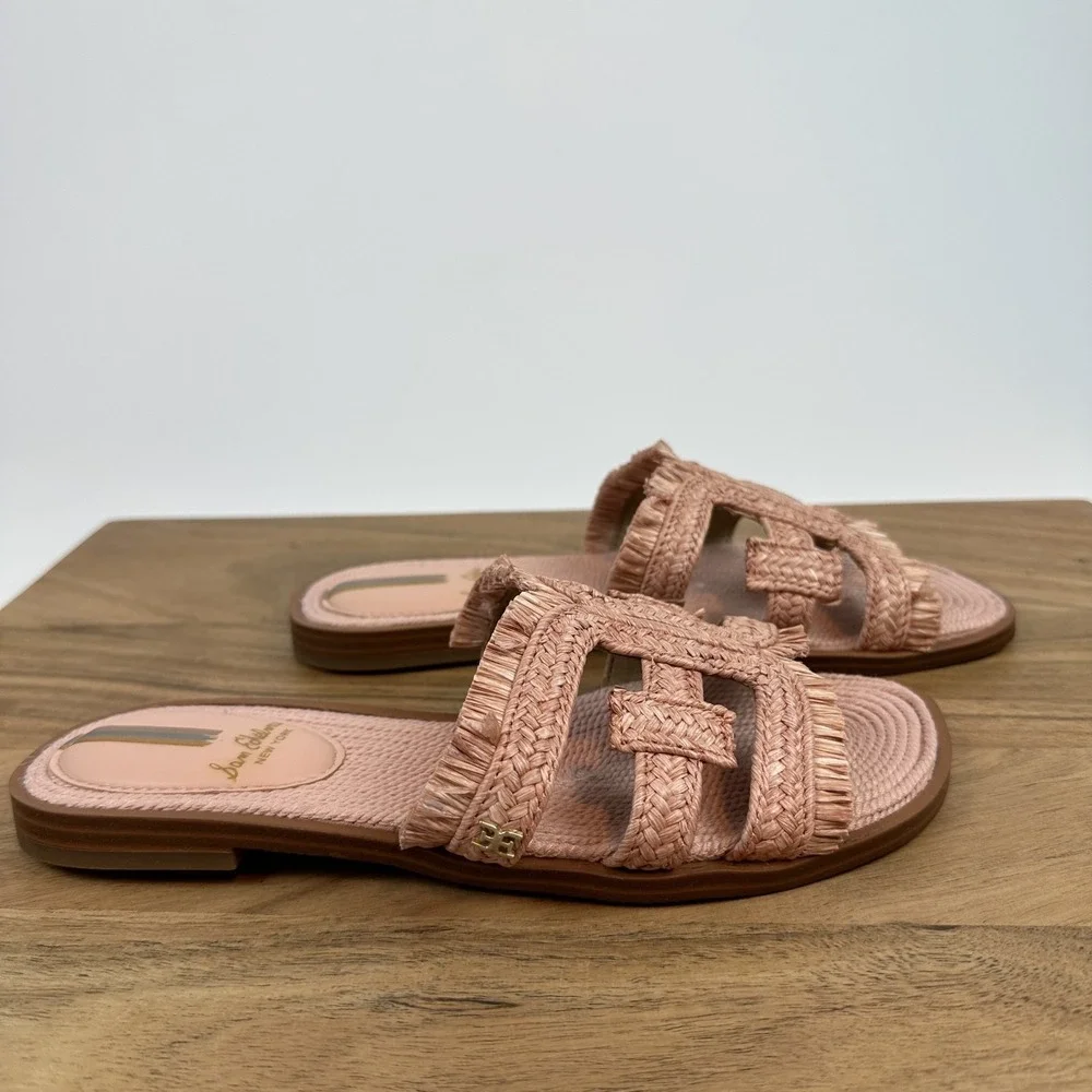New Womens Sam Edelman Bay 20 Woven Pink Comfort Slides Sandals‎ Size 5.5 M NWOB